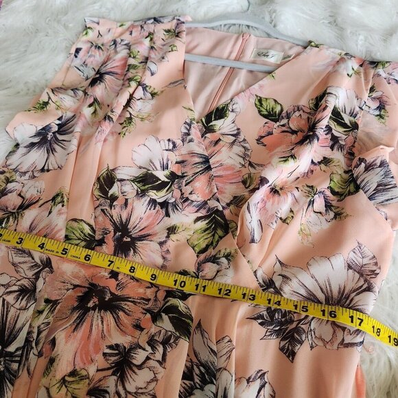 Eliza J Maxi Dress Womens‎ 18 Pink Floral Ruffle High Low Blush V-Neck Spring - Picture 7 of 16